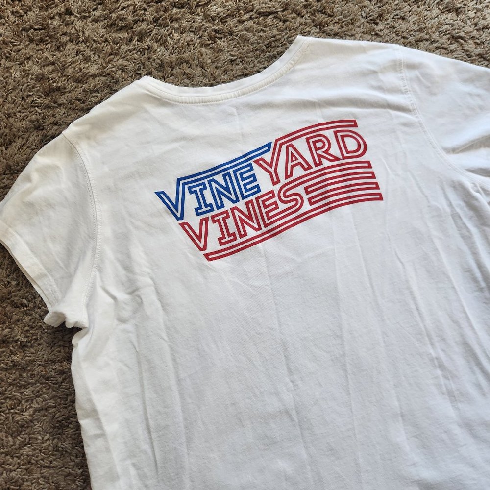 Vineyard Vines T-Shirt Spellout White Women's M Medium Chest Pocket Logo 2019